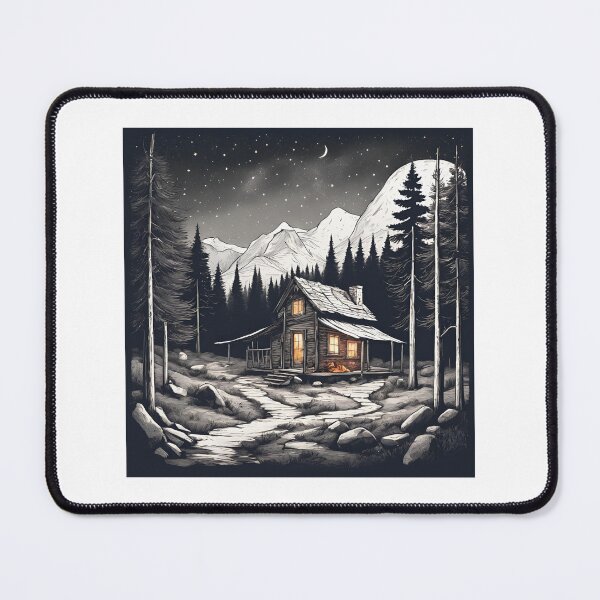 Item preview, Cabin in the mountains during stary night designed and sold by LostForSpace.