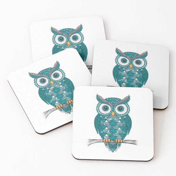 Item preview, turquoise Owl drawn in Zentangle style designed and sold by 123ks.