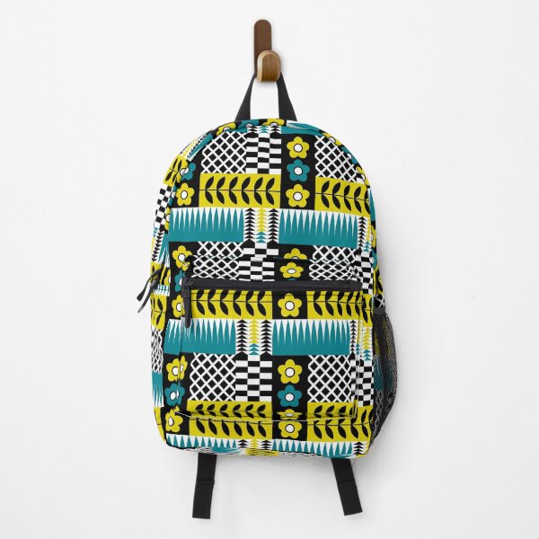 Item preview, Geometric Botanical Pattern 2 Blue Mustard Yellow Black And White designed and sold by QuestingPixel.