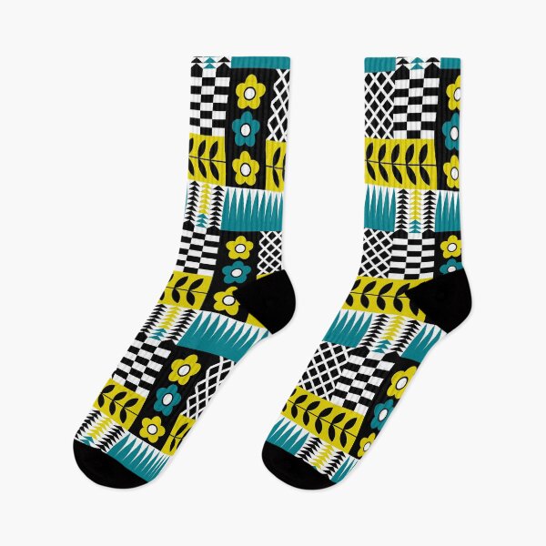 Item preview, Geometric Botanical Pattern 2 Blue Mustard Yellow Black And White designed and sold by QuestingPixel.