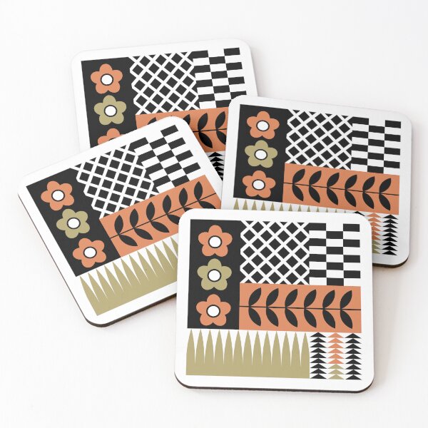 Item preview, Geometric Botanical Pattern 2 Coral Taupe Black And White designed and sold by QuestingPixel.