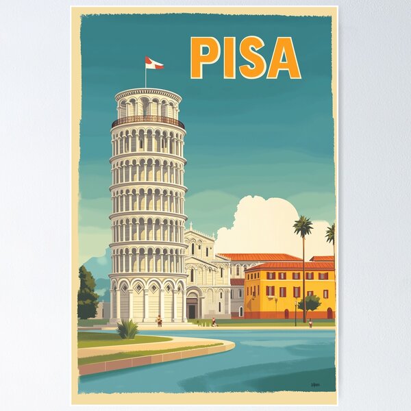 Item preview, Vintage Pisa Cityscape Art Print | Retro Italian Travel Poster | Leaning Tower of Pisa Wall Decor | Italy  Artwork | Mid-Century Modern Design designed and sold by nomiraclehere.