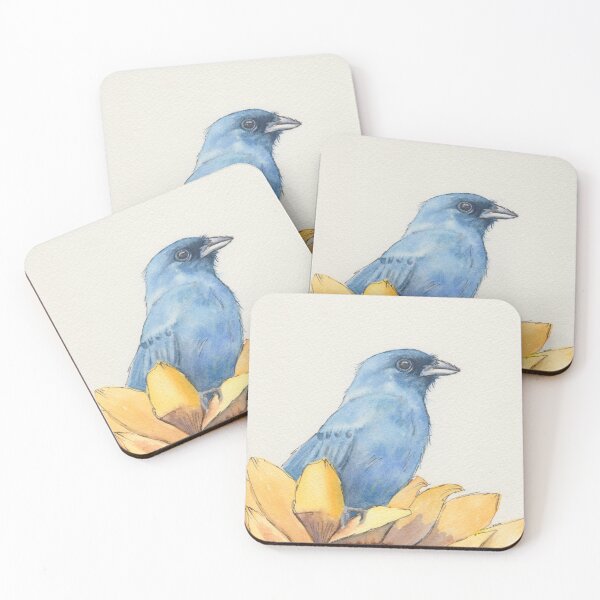 Item preview, Indigo Bunting Sunflower Watercolor Painting | Nature Decor | Blue bird designed and sold by SMcmahonArt.