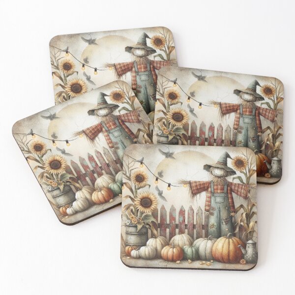 Item preview, Autumn Scene with Scarecrow, Pumpkins, Sunflowers and String Lights designed and sold by Visionary Vibez.