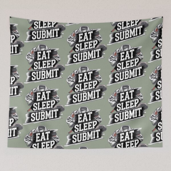 Aperçu de l'œuvre Arts martiaux Eat Sleep Submit BJJ gi vert créée et vendue par Newhyperion.