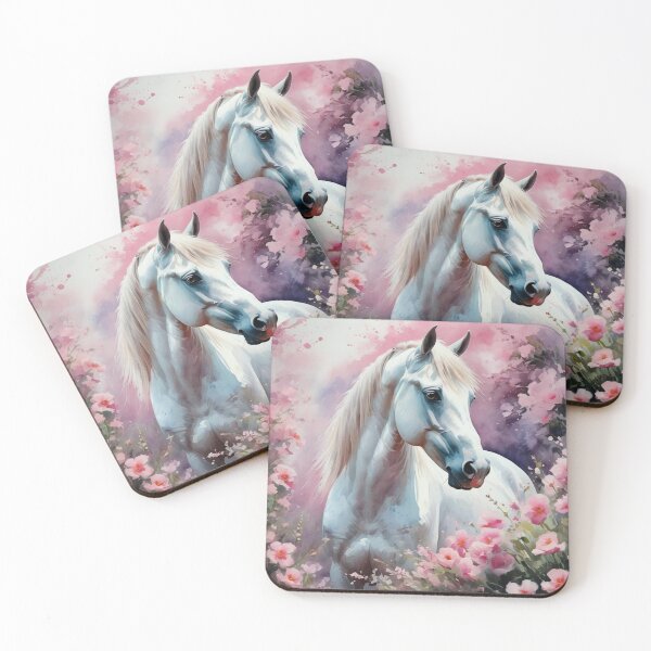 Item preview, Watercolor White Horse In Pink Flowers designed and sold by Gabriela McDaniel.