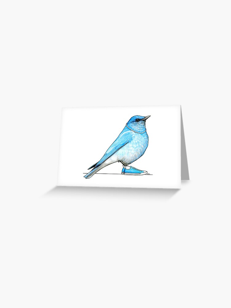 Thumbnail 1 of 2, Greeting Card, Bluebird in Pearls and Chucks designed and sold by JimsBirds.