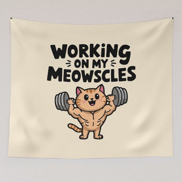 Item preview, Working On My Meowscles! Cute Gym Cat Pun designed and sold by PMCreative.