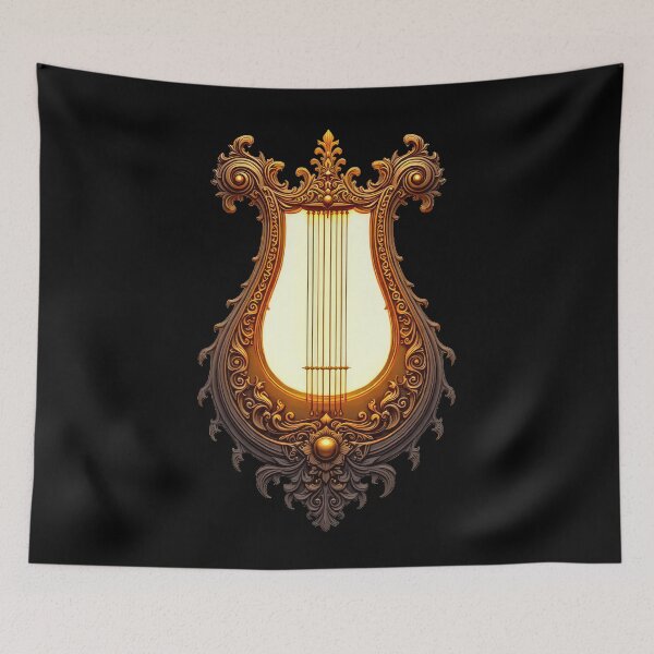 Item preview, Intricately Carved Majestic Lyre with Golden Strings designed and sold by artwaves.