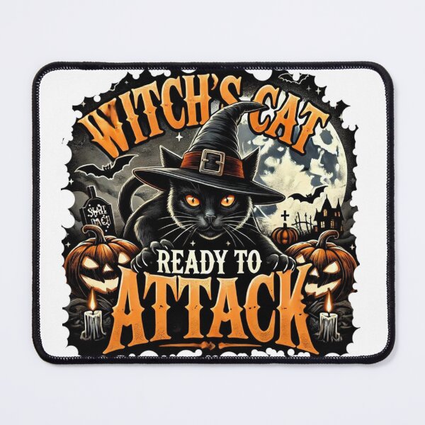 Item preview, a black witch's cat ready to attack, Halloween designed and sold by Thanakan-Design.
