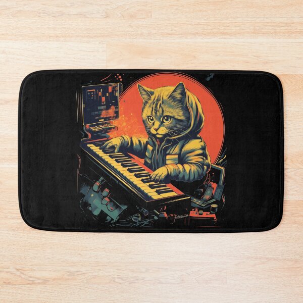 Item preview, A cat in a hoodie playing a synthesizer designed and sold by TeeTemptation.
