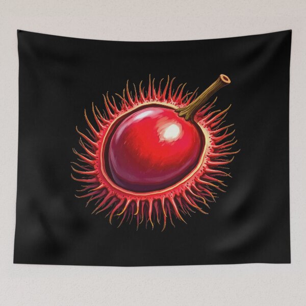 Item preview, Vibrant red rambutan with spiky exterior designed and sold by artwaves.