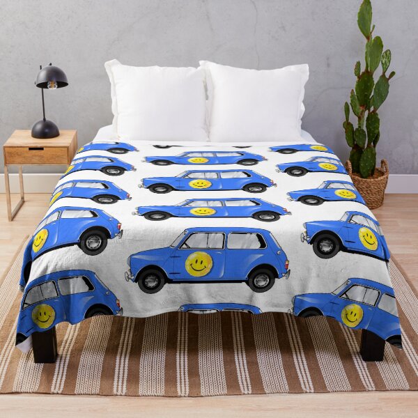Item preview, Graphic of Smiley Face Balloon on Vintage Bright Blue Mini designed and sold by Hugh Whyte.