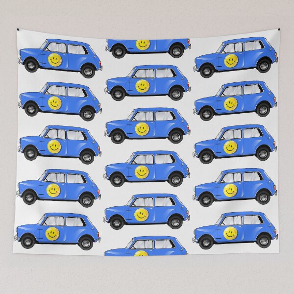 Item preview, Graphic of Smiley Face Balloon on Vintage Bright Blue Mini designed and sold by Hugh Whyte.