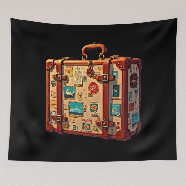 Item preview, Vintage suitcase with travel stickers designed and sold by artwaves.