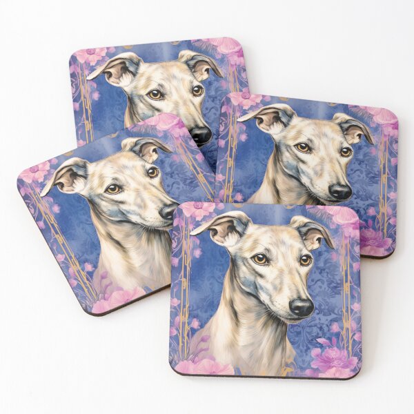 Item preview, lindo perro WHIPPET en obras de arte retro de flores rosadas designed and sold by WallyPink.