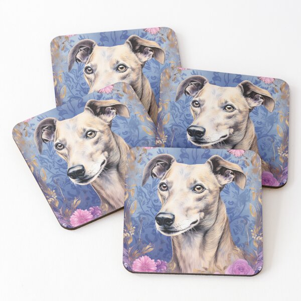 Item preview, maravilloso perro WHIPPET en obras de arte retro de flores rosadas designed and sold by WallyPink.