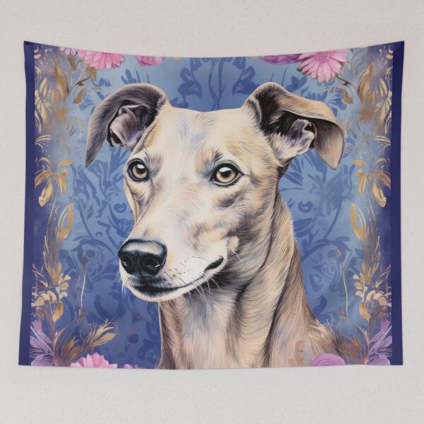 Item preview, wonderfull WHIPPET dog into pink flowers retro artwork designed and sold by WallyPink.