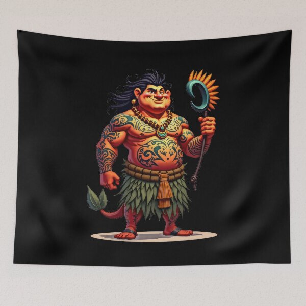 Item preview, Whimsical tribal tattoo character with fish hook designed and sold by artwaves.