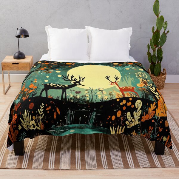 Item preview, Colourful deer in a autumn moonlit forests designed and sold by BeatnikBuddha.