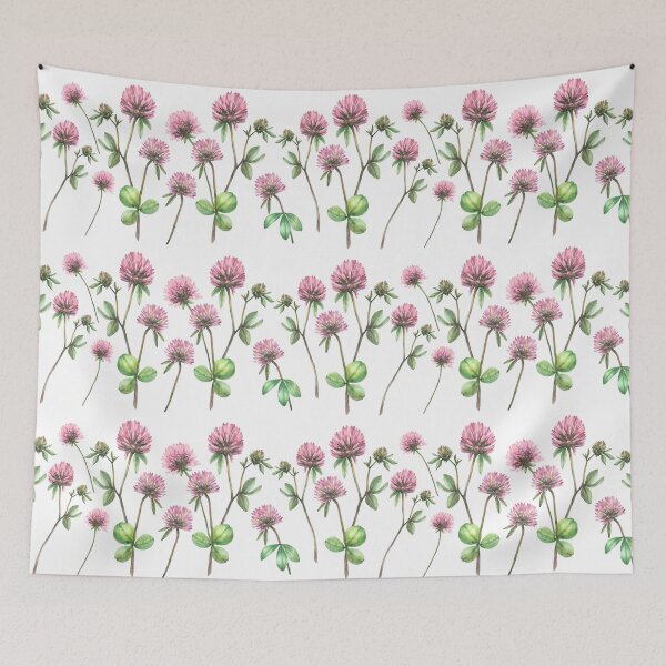 Item preview, Clover flower twig with bud and leaves Wildflowers seamless border Watercolour painted illustration designed and sold by BartolArt.