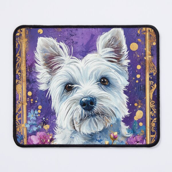 Item preview, WESTIE west highland white terrier dog into pink flowers retro artwork designed and sold by WallyPink.