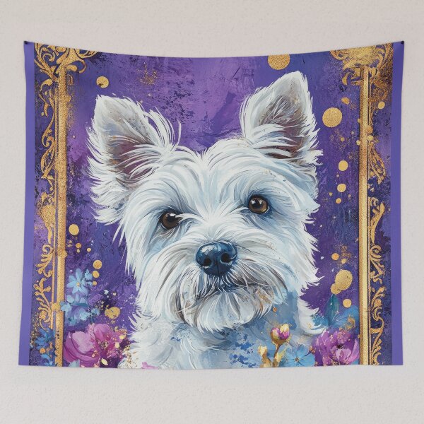 Item preview, WESTIE west highland white terrier dog into pink flowers retro artwork designed and sold by WallyPink.
