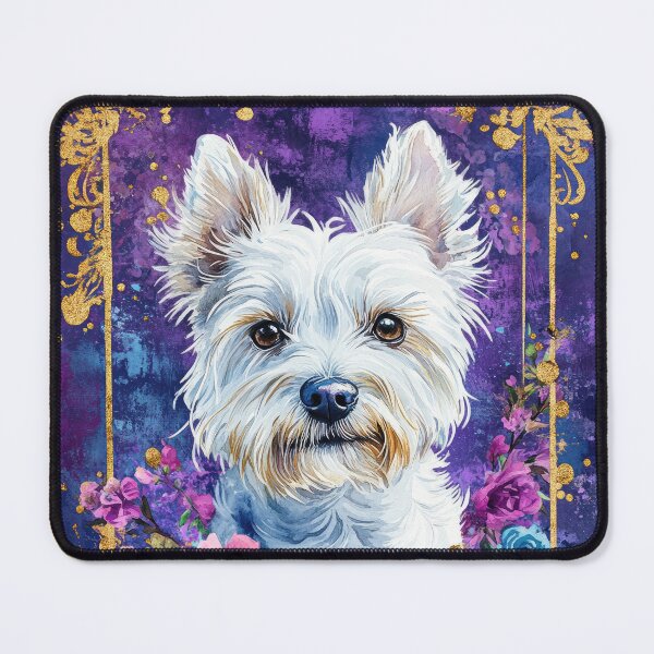 Item preview, WESTIE west highland white terrier dog into pink flowers vintage artwork designed and sold by WallyPink.