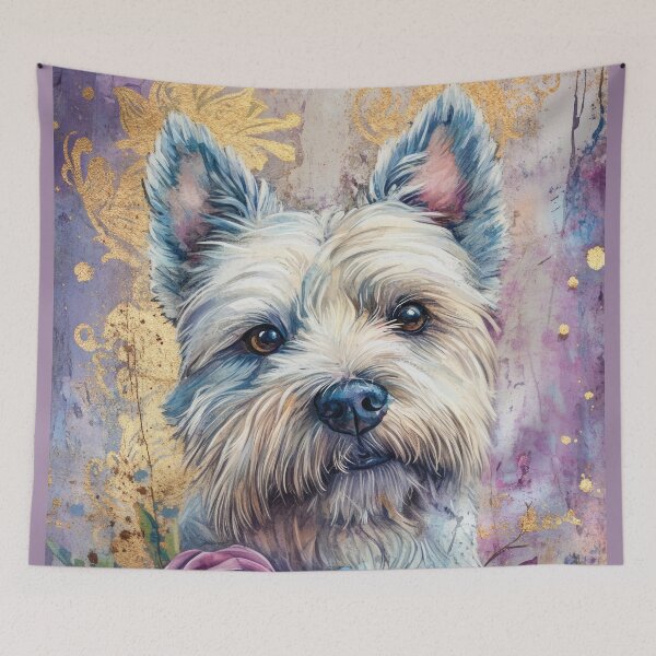 Item preview, WESTIE west highland white terrier dog into flowers vintage artwork designed and sold by WallyPink.