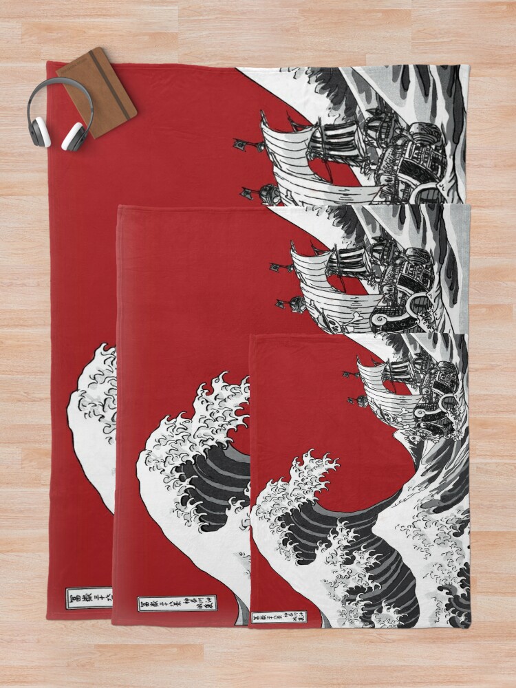 Alternate view of RED The Great Wave  Throw Blanket