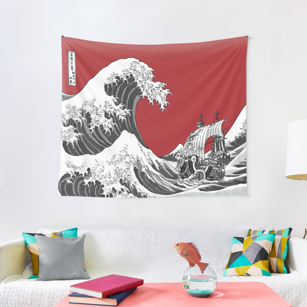 RED The Great Wave  Tapestry