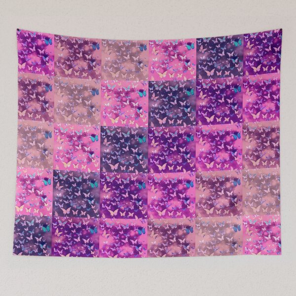 Item preview, NOT REAL Patchwork, JUST Patchwork LOOK Design PRINT Girly Butterflies in Pinks and Purples  designed and sold by Beachy.