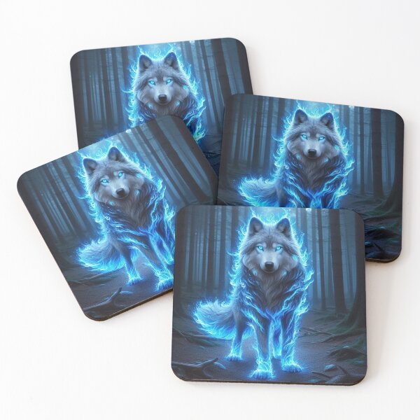 Item preview, Glowing Blue Fire Wolf Spirit in Dark Forest designed and sold by Visionary Vibez.