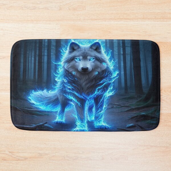 Item preview, Glowing Blue Fire Wolf Spirit in Dark Forest designed and sold by Visionary Vibez.