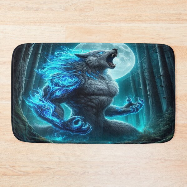 Item preview, Fiery Blue Werewolf Howling Under Full Moon designed and sold by Visionary Vibez.
