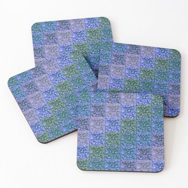 Item preview, NOT REAL Patchwork, JUST Patchwork LOOK Design PRINT Girly Butterflies in Blue and Grungy Blue  designed and sold by Beachy.