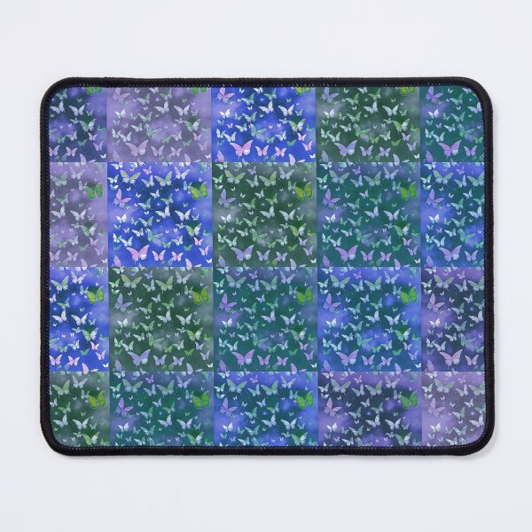Item preview, NOT REAL Patchwork, JUST Patchwork LOOK Design PRINT Girly Butterflies in Blue and Grungy Blue  designed and sold by Beachy.
