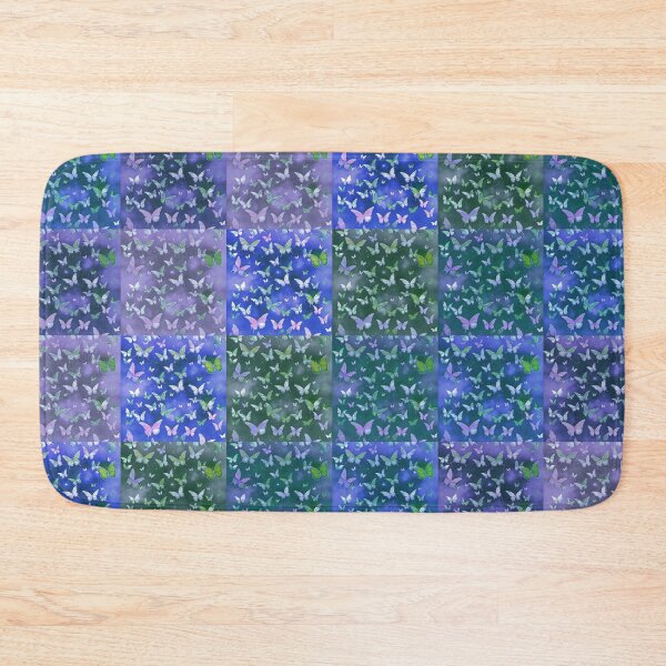 Item preview, NOT REAL Patchwork, JUST Patchwork LOOK Design PRINT Girly Butterflies in Blue and Grungy Blue  designed and sold by Beachy.