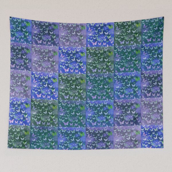 Item preview, NOT REAL Patchwork, JUST Patchwork LOOK Design PRINT Girly Butterflies in Blue and Grungy Blue  designed and sold by Beachy.