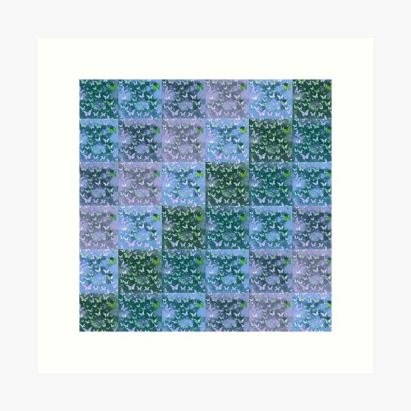 Item preview, NOT REAL Patchwork, JUST Patchwork LOOK Design PRINT Girly Butterflies in Blues and Pale Blues  designed and sold by Beachy.