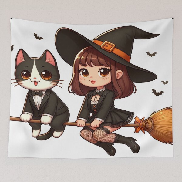 Item preview, AI Witch on Broom with Tuxedo Cat 0903 designed and sold by Aqualung1971.