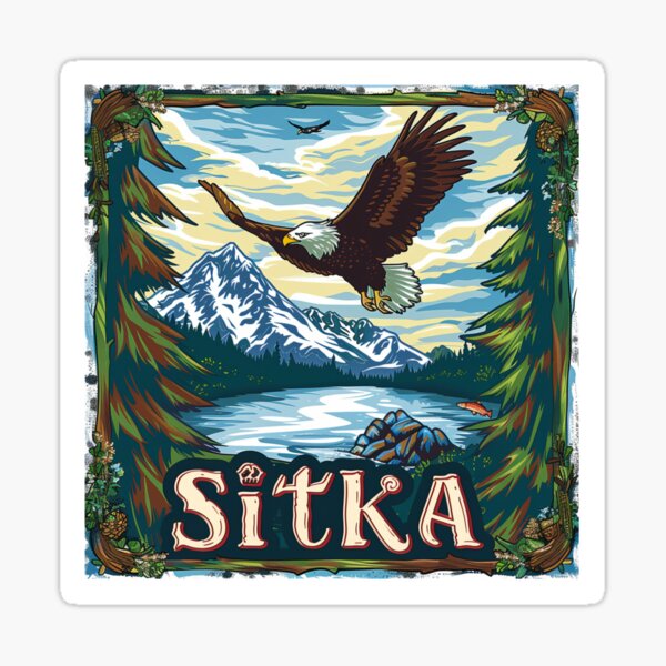 Item preview, Bald Eagle In Flight Sitka Alaska Sticker, Magnets, T-Shirts and Totes designed and sold by WanderLustNook.
