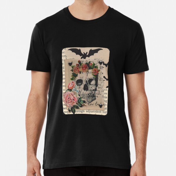 Halloween Collage Skull Roses Bats and Heart Studs Premium T-Shirt