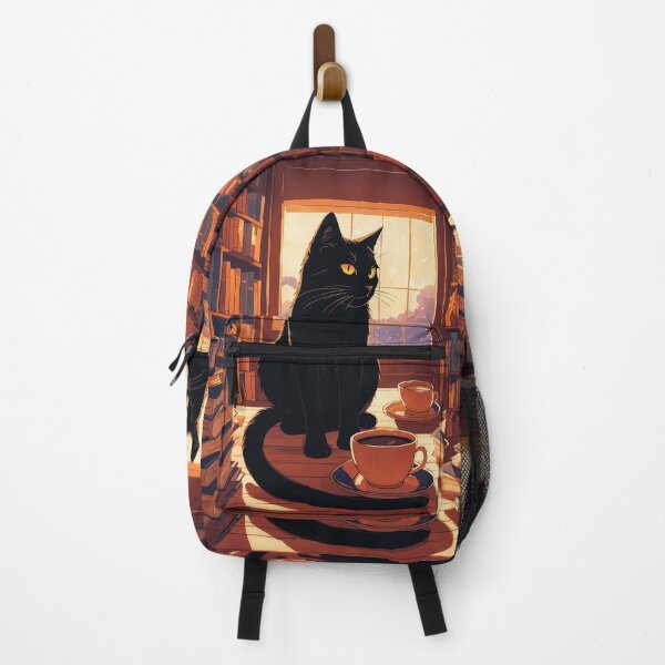 Item preview, cute black cat with bookstack, bookstore designed and sold by Catophile.