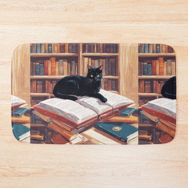 Item preview, Black Cat in Library Laying on Open Book - Perfect Art for Cat Lovers  bookstack,  bookstore designed and sold by Catophile.