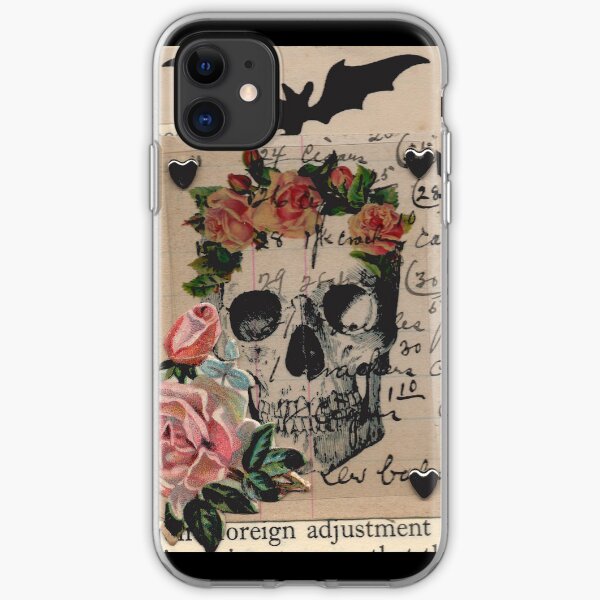 Halloween Collage Skull Roses Bats and Heart Studs iPhone Soft Case