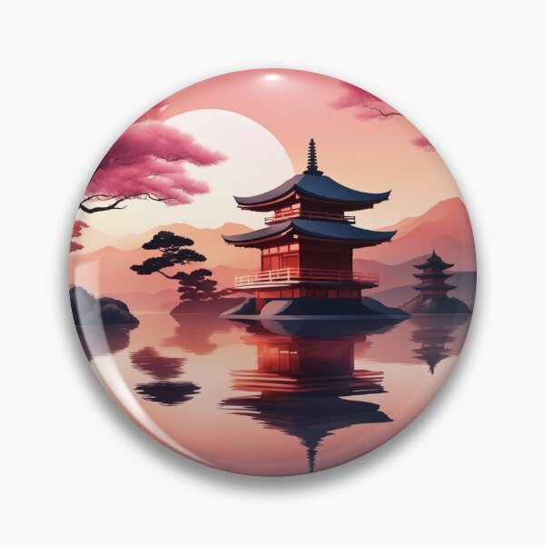 Item preview, Gradient Japanese Temple with Lake Illustration designed and sold by hjian8219.