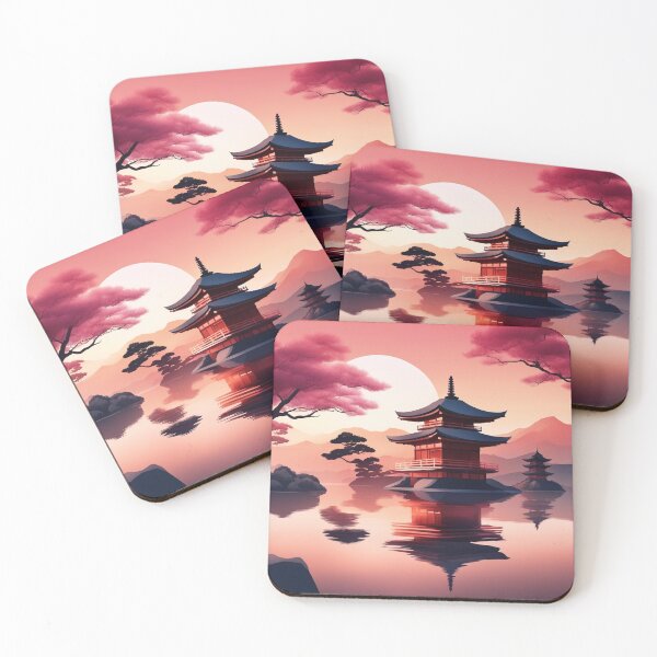 Item preview, Gradient Japanese Temple with Lake Illustration designed and sold by hjian8219.