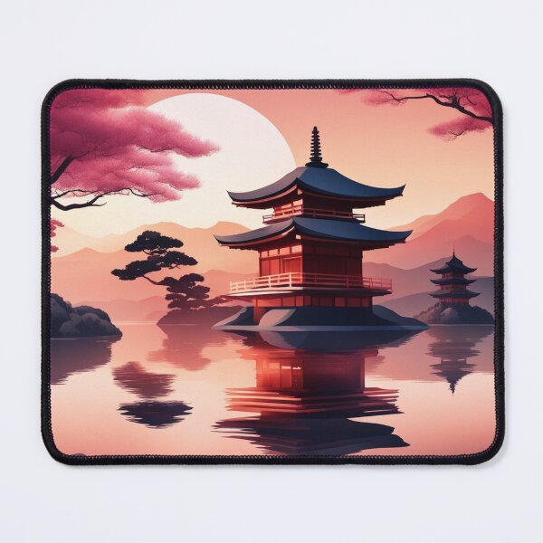 Item preview, Gradient Japanese Temple with Lake Illustration designed and sold by hjian8219.