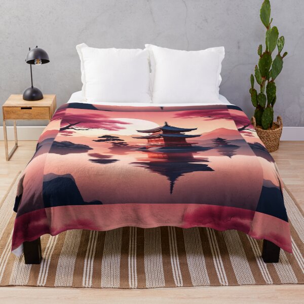 Item preview, Gradient Japanese Temple with Lake Illustration designed and sold by hjian8219.